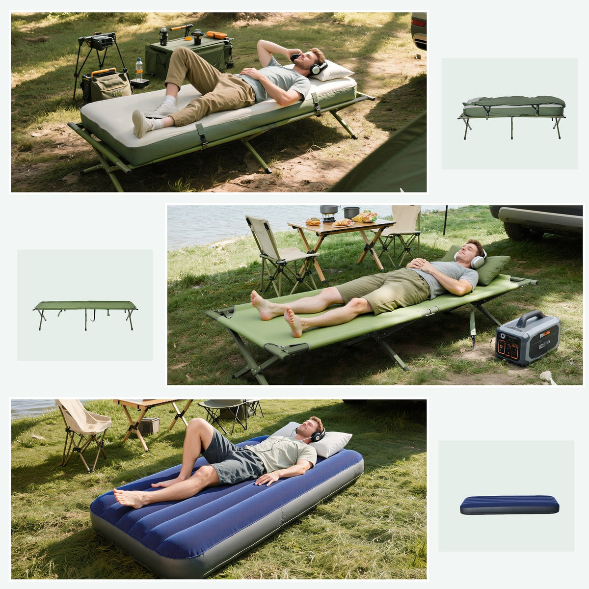 Outdoor Camping Tent Cot with Air Mattress and Sleeping Bag - Portable, Elevated Bed Set