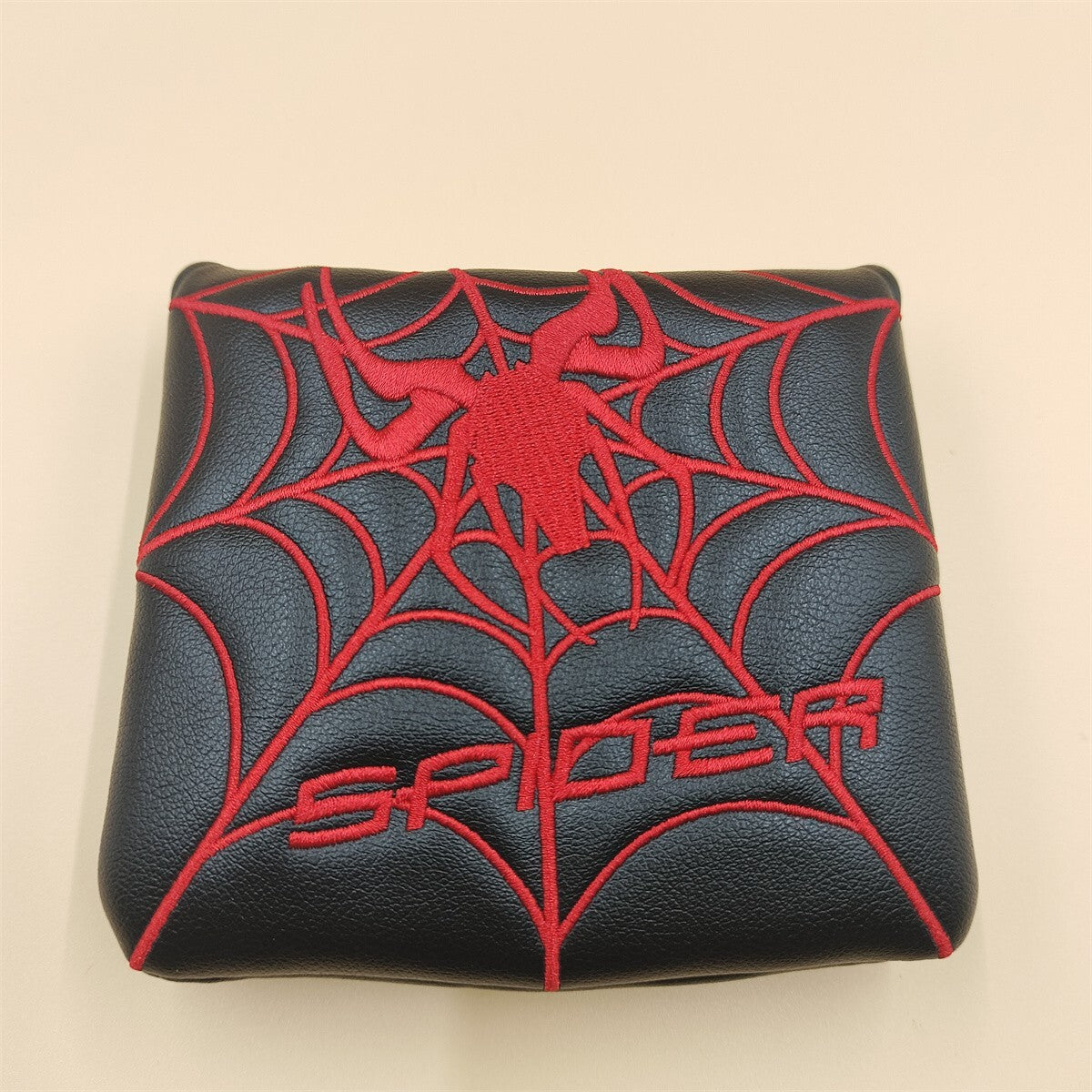Golf Putter Headcover Square Mallet Magnet Spider Web Design Black Red