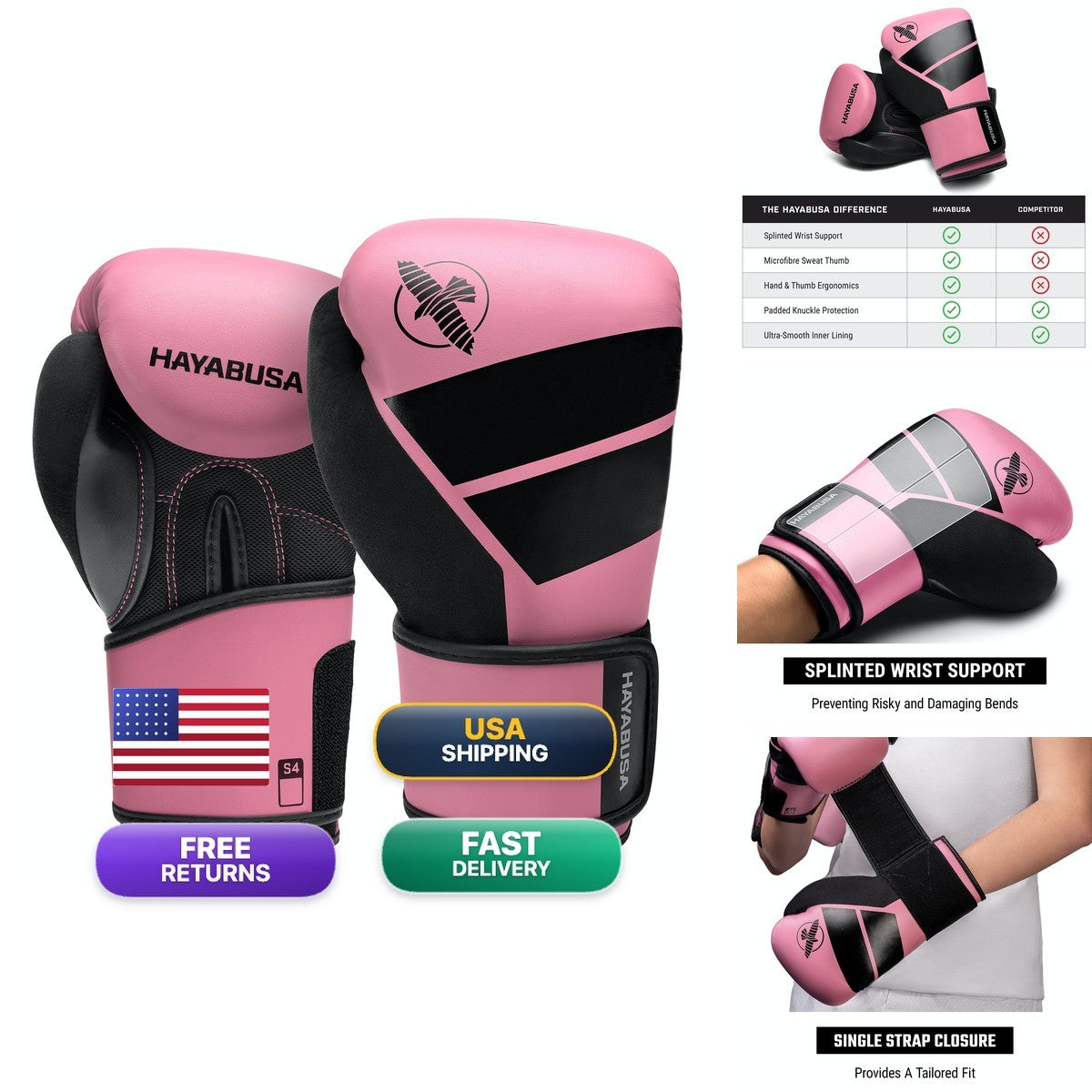 Hayabusa S4 Kids Boxing Gloves 6 oz - Pink for Boys & Girls