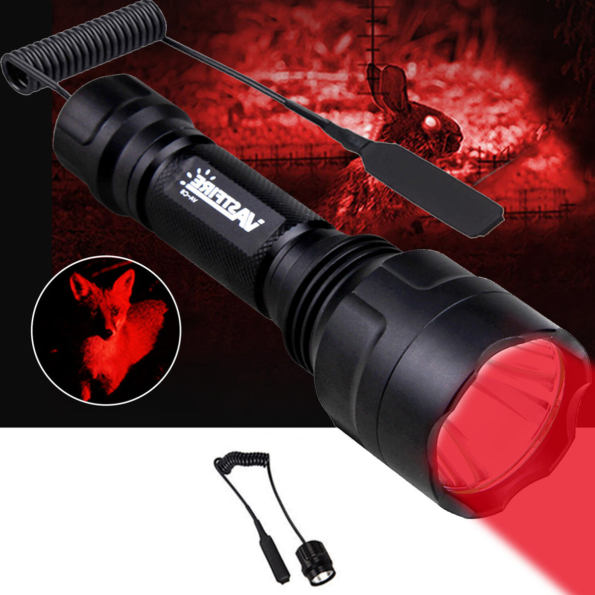 1500 Yards Red LED Hunting Flashlight Torch Coyote Hog Predator Light