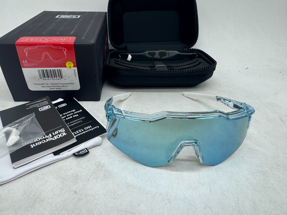 Kids Sport Sunglasses with HD UV Protection - Polished Translucent Mint & Blue Topaz Mirror Lenses