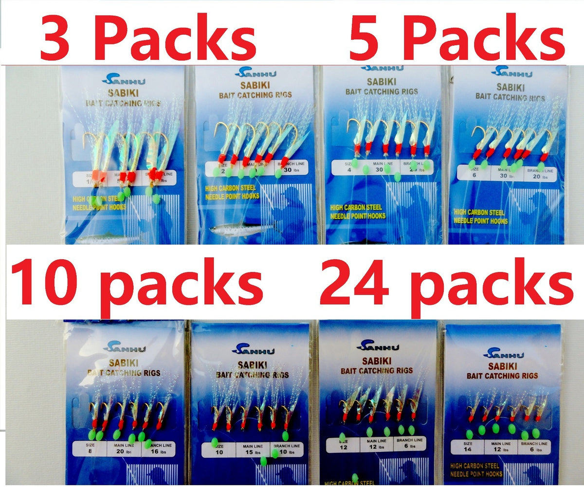 Saltwater Fishing Sabiki Bait Rigs with 6 Hooks - Multiple Sizes & Pack Options