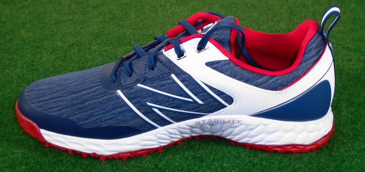 Men's Waterproof Golf Shoes - Fresh Foam Contend, Spikeless, Navy/Red
