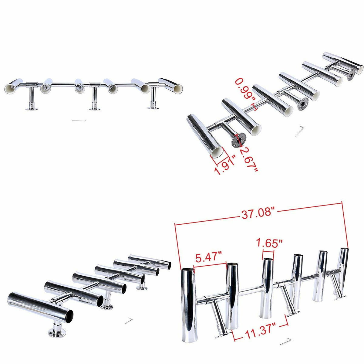 Adjustable Stainless Steel Rocket Launcher Rod Holders for Fishing Boats — 4 to 8 Tubes