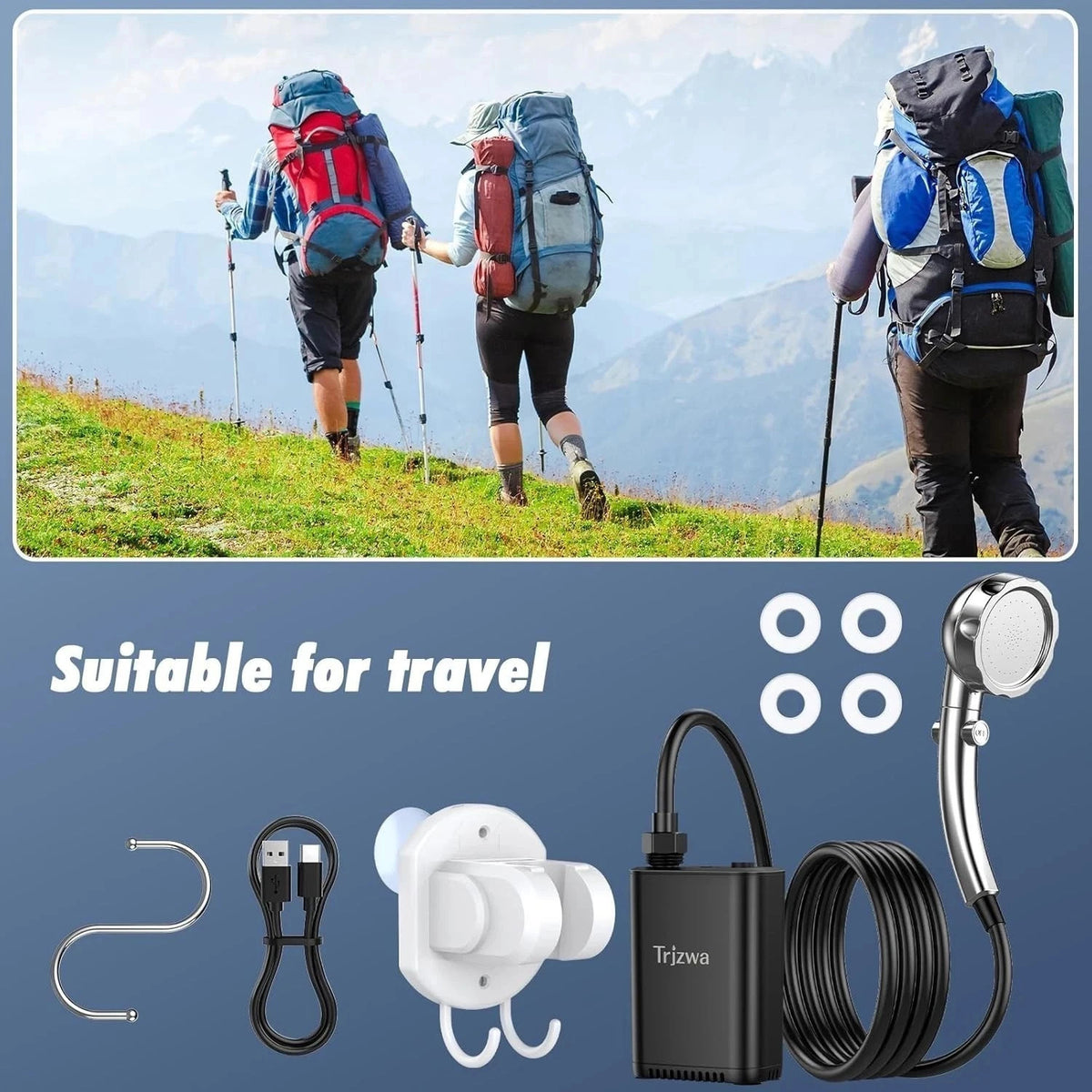 Rechargeable Portable Camping Shower Pump with Adjustable Head