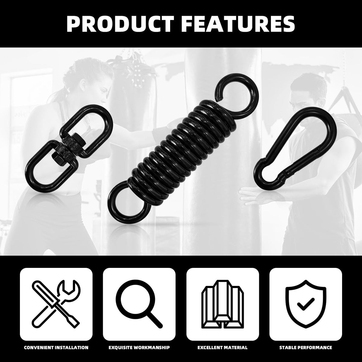 Heavy Duty Punching Bag Hanging Kit with Swivel & Carabiners - Boxing Equipment