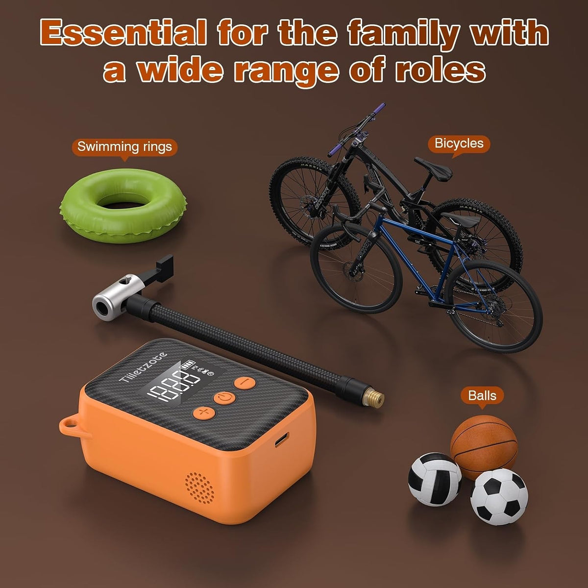 Portable Bike Pump with Gauge 130 PSI Mini Tire Inflator for Bikes & Sports Equipment