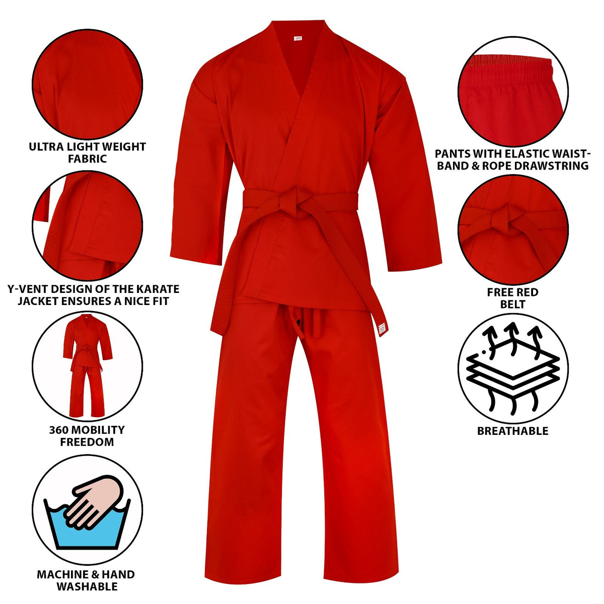 Lightweight Karate Uniform for Kids & Adults with Belt - Martial Arts Gear