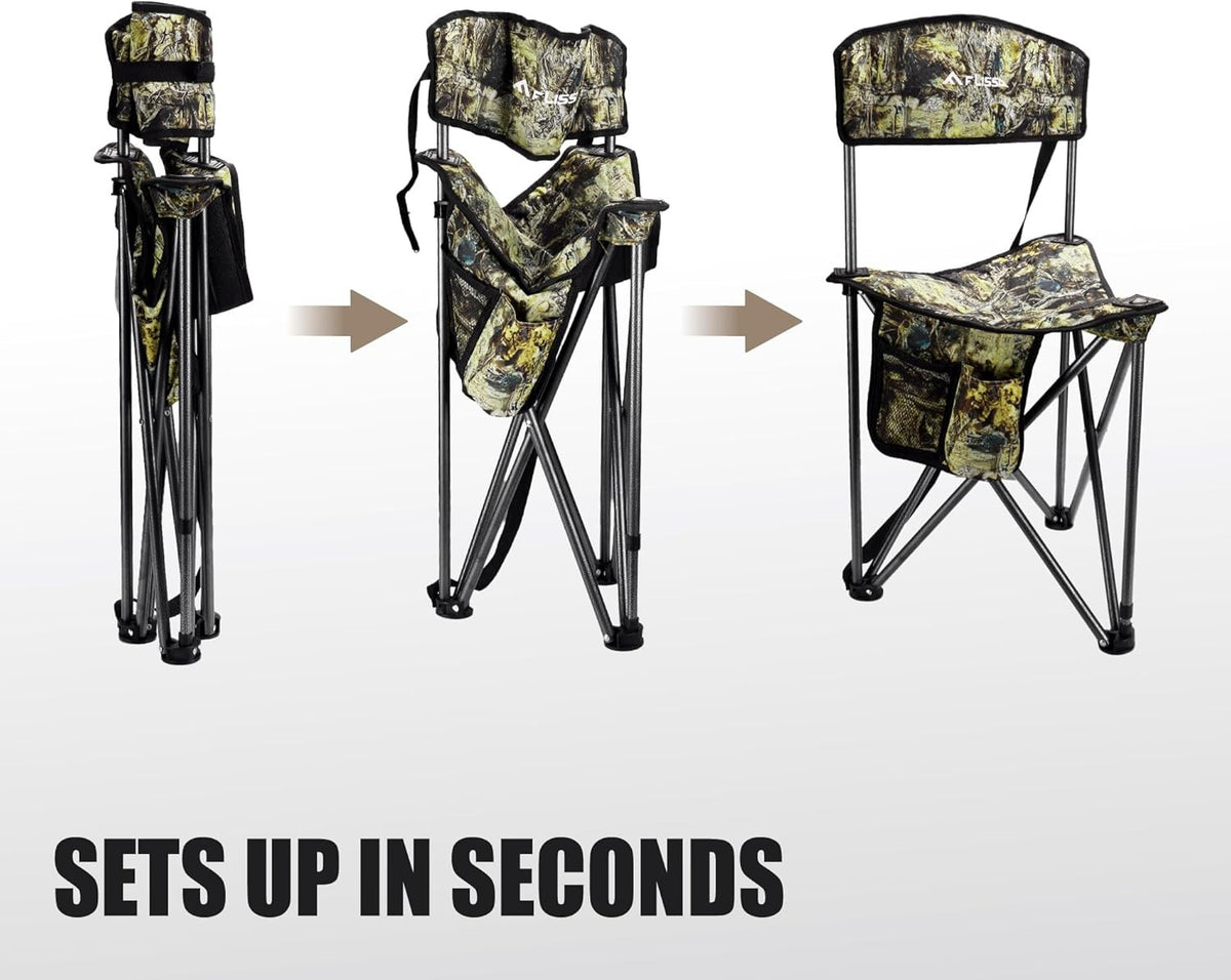 Portable Hunting Stool with Backrest Foldable Tripod Chair 250LBS Camouflage