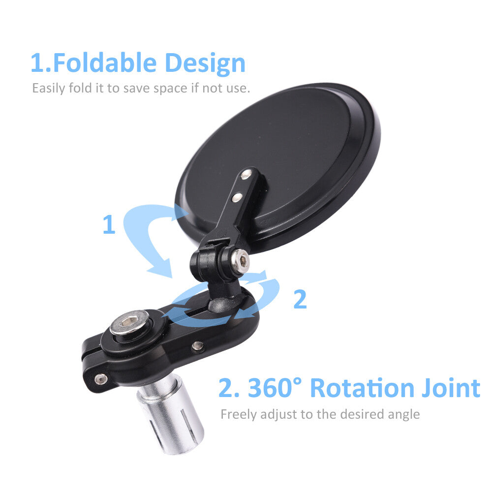 Motorcycle Rear View Mirrors Handlebar End Side Mirrors Black 7/8"