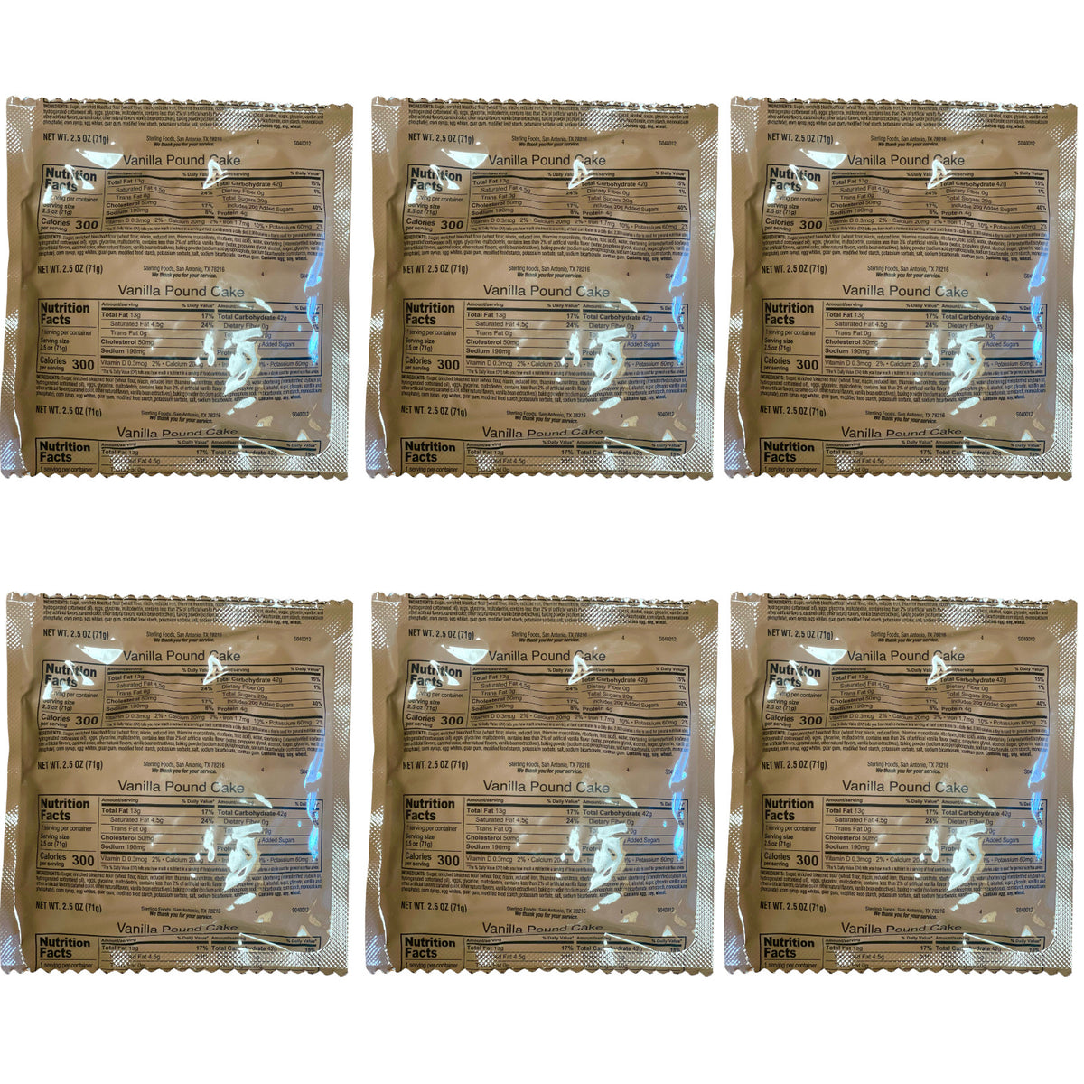 Military MRE Vanilla Pound Cake Dessert Pack of 3-24 - Long Shelf Life Emergency Food