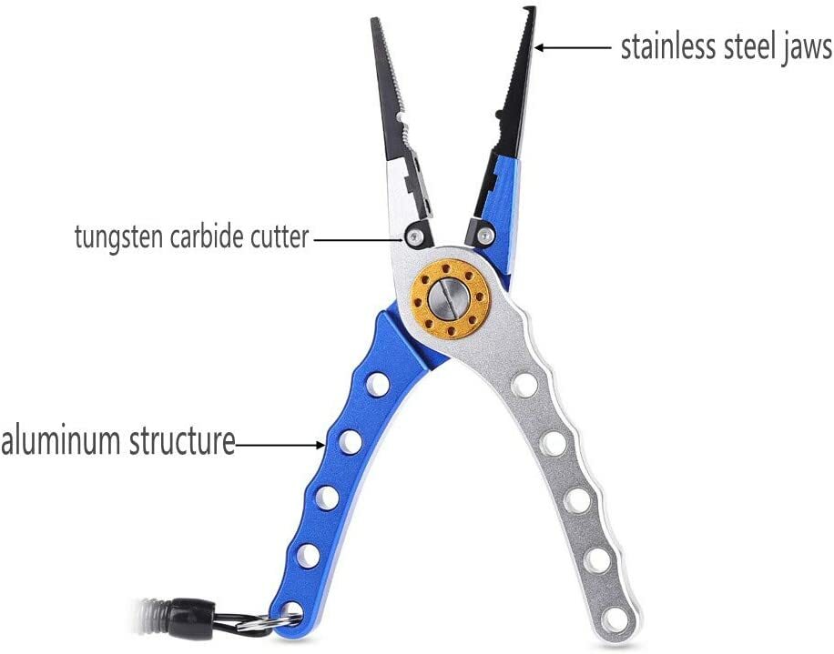 Fishing Pliers with Stainless Steel Jaws and Aluminum Handle, Hook Remover & Line Cutter