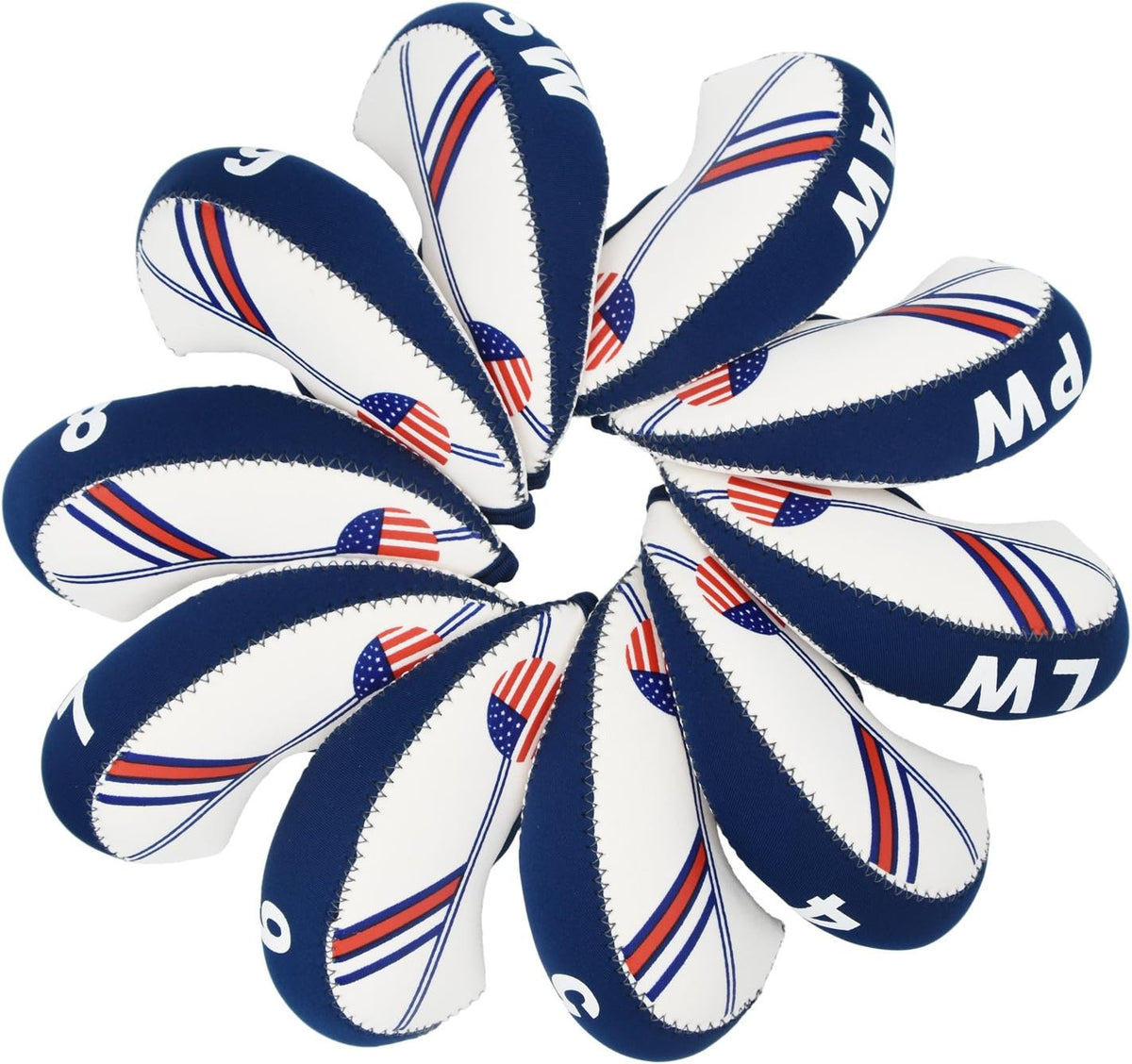 Golf Iron Head Covers Set - Neoprene Protective Wedge & Iron Covers with US Flag Design