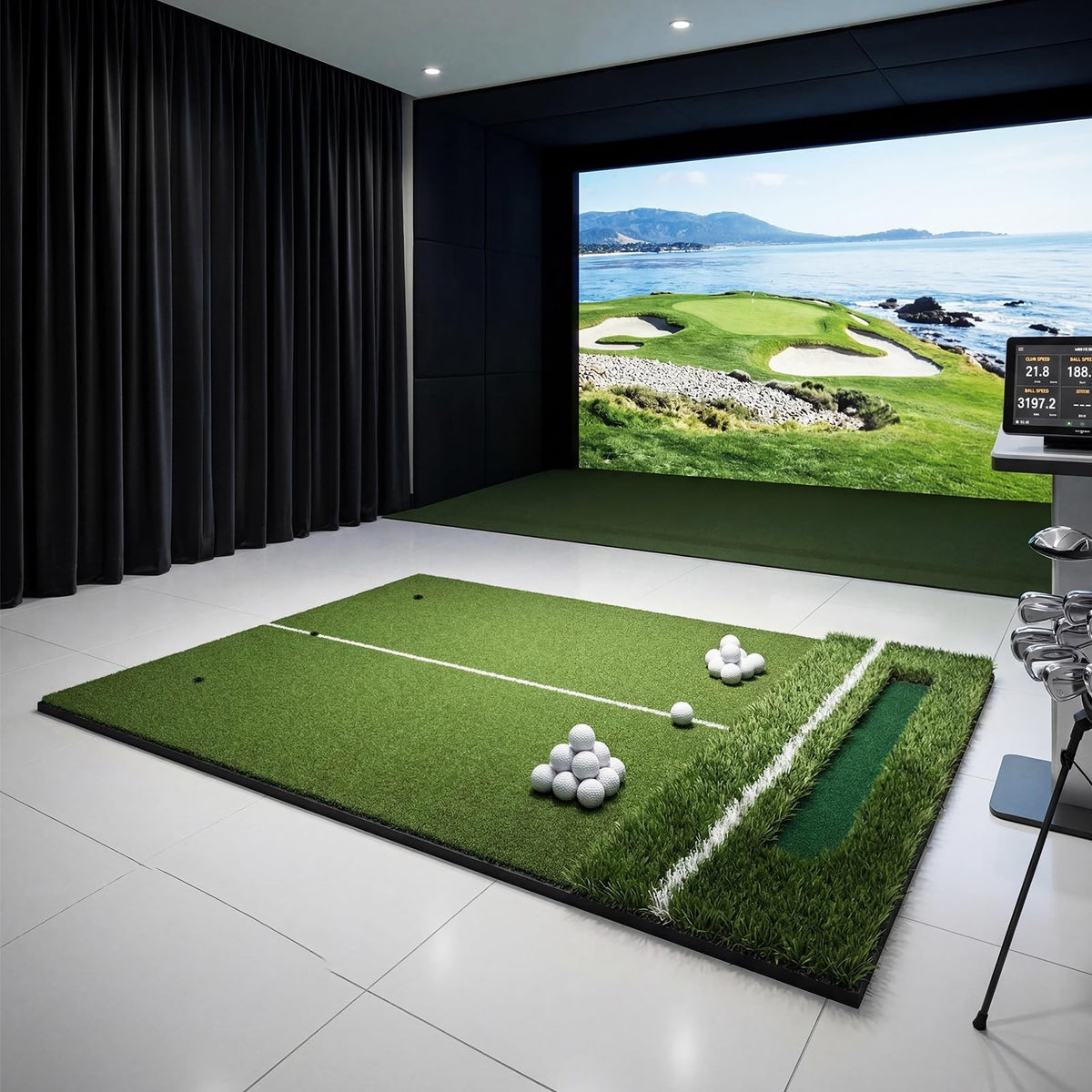 Golf Hitting Mat Dual Turf with Ball Tray - Practice and Training