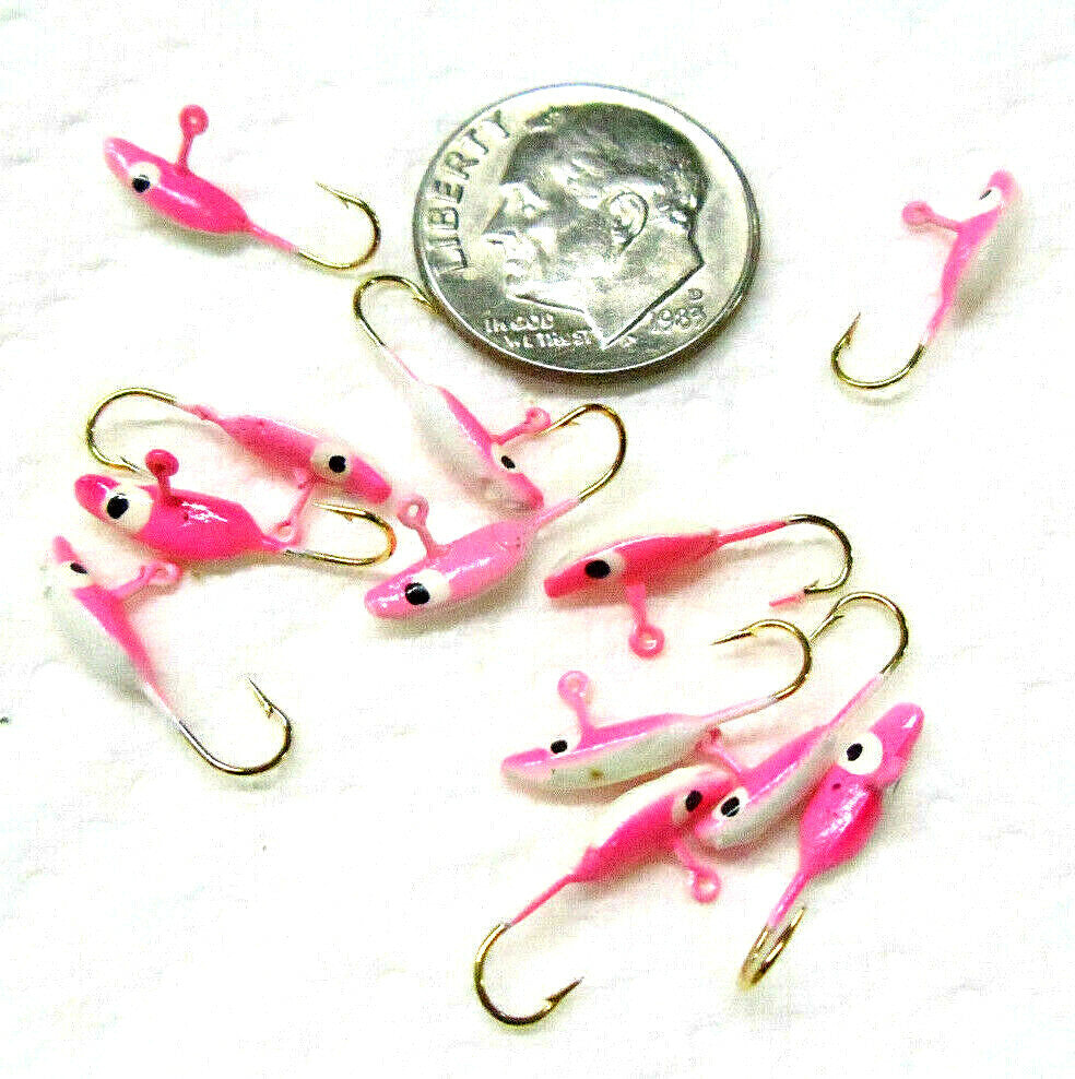 Custom Painted Ice Jigs with Hook Size 12 - Pink/Glow, 12 Pack