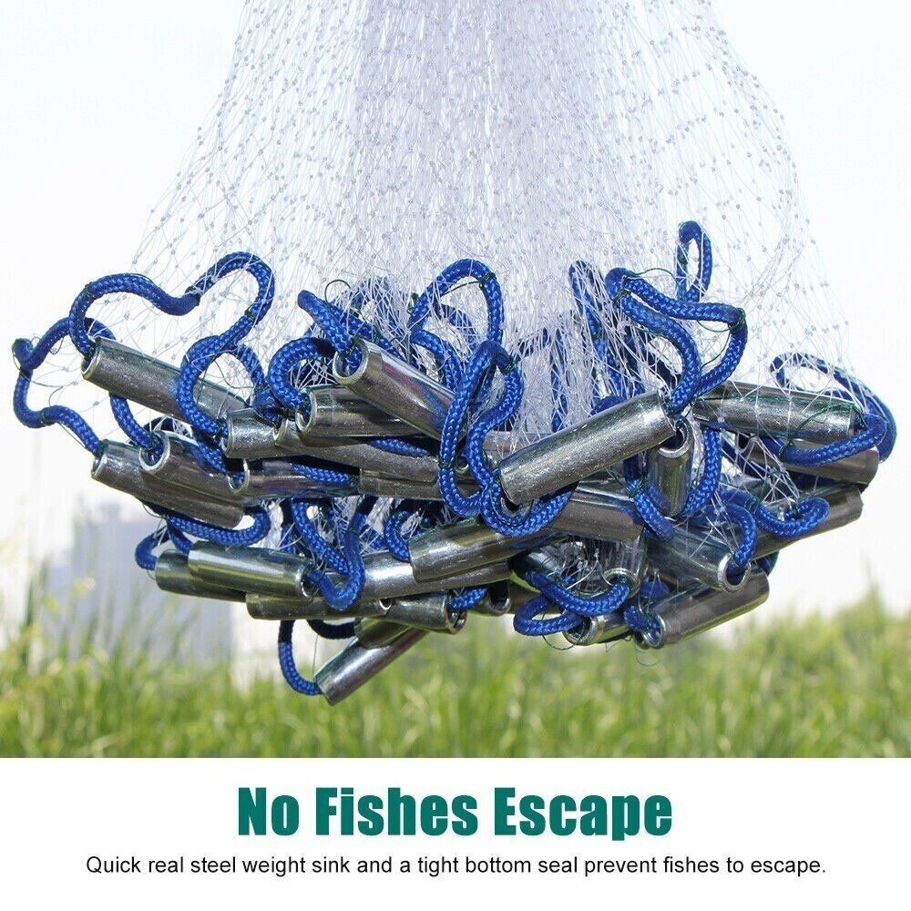 8FT Hand Cast Net for Bait Fishing, Strong Nylon Mesh, Easy Throw, 3/8 Inch Mesh