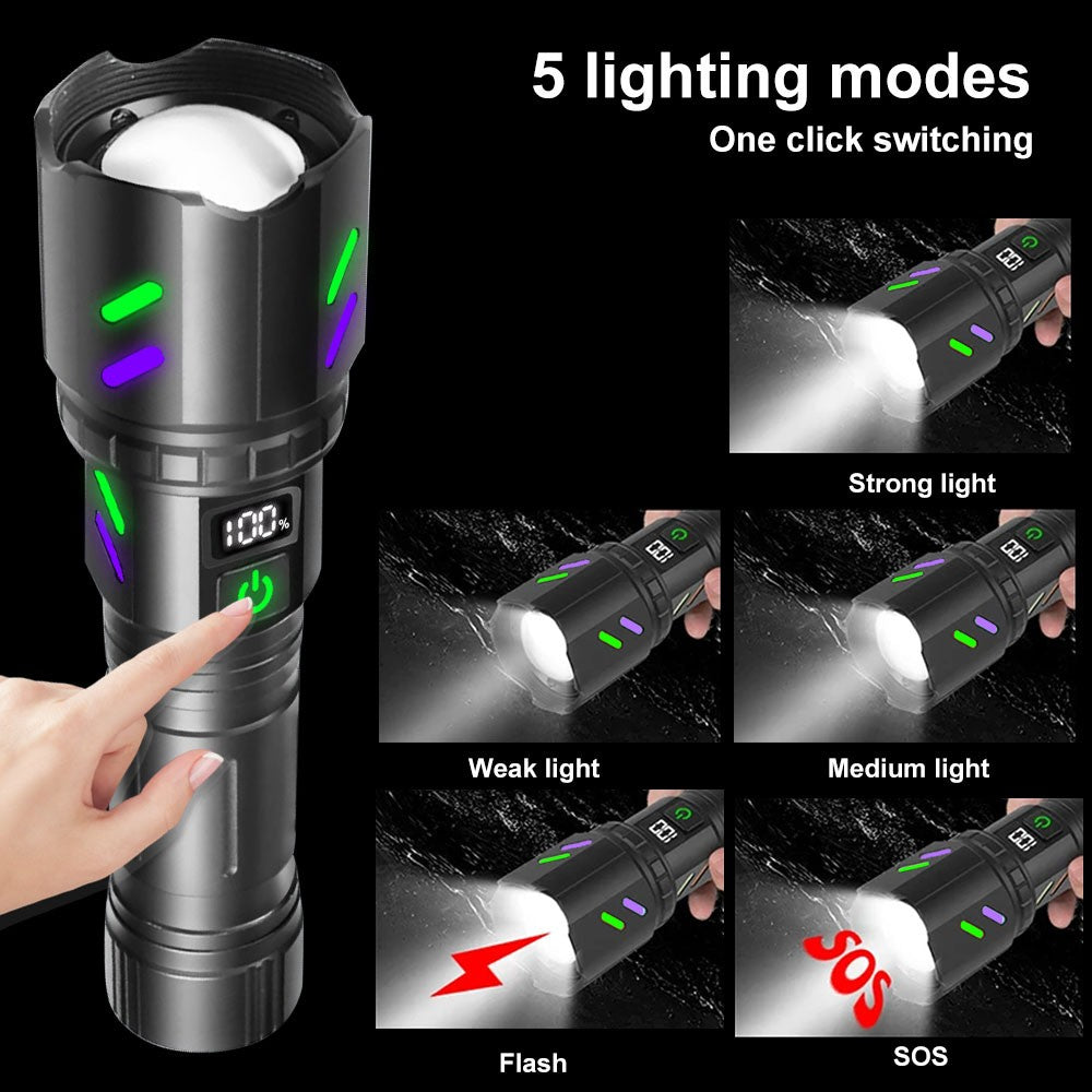 High Power Rechargeable LED Laser Flashlight with Zoom & SOS Mode