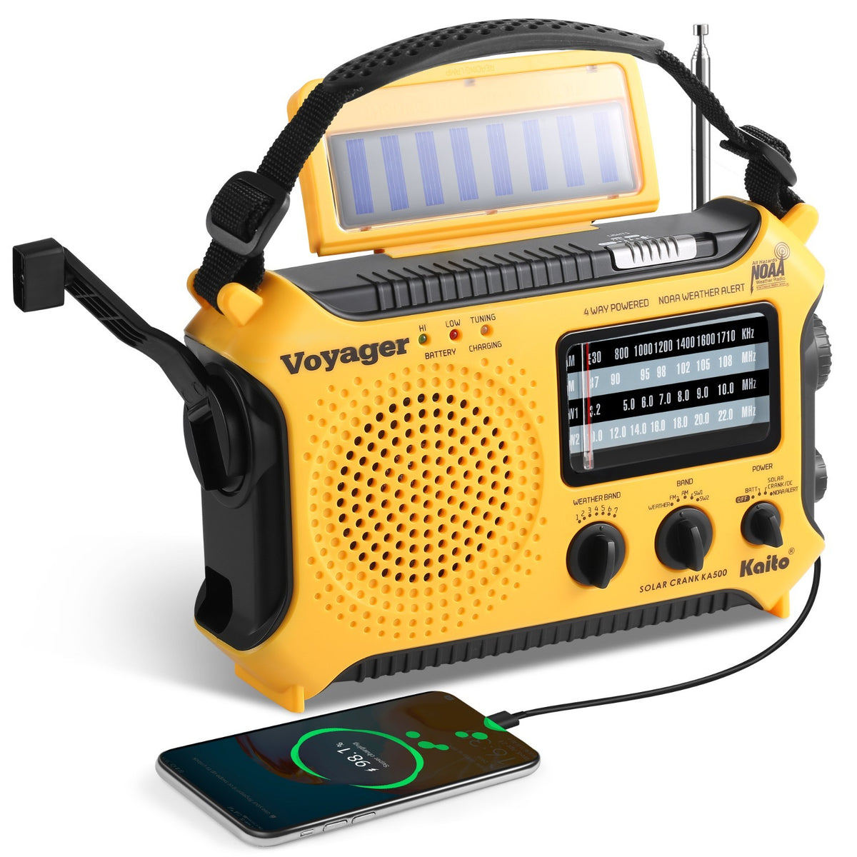 Emergency Weather Radio with Solar Crank AM FM Shortwave NOAA Alerts Yellow