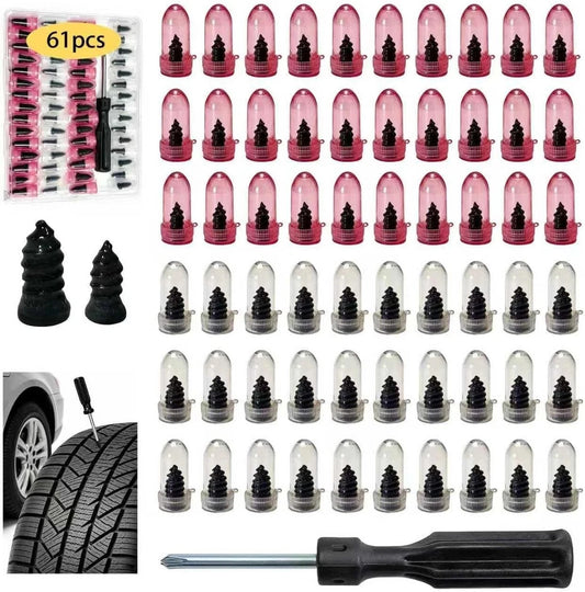 Self-Sealing Tire Repair Kit 61 Pcs for Cars, Motorcycles, Trucks