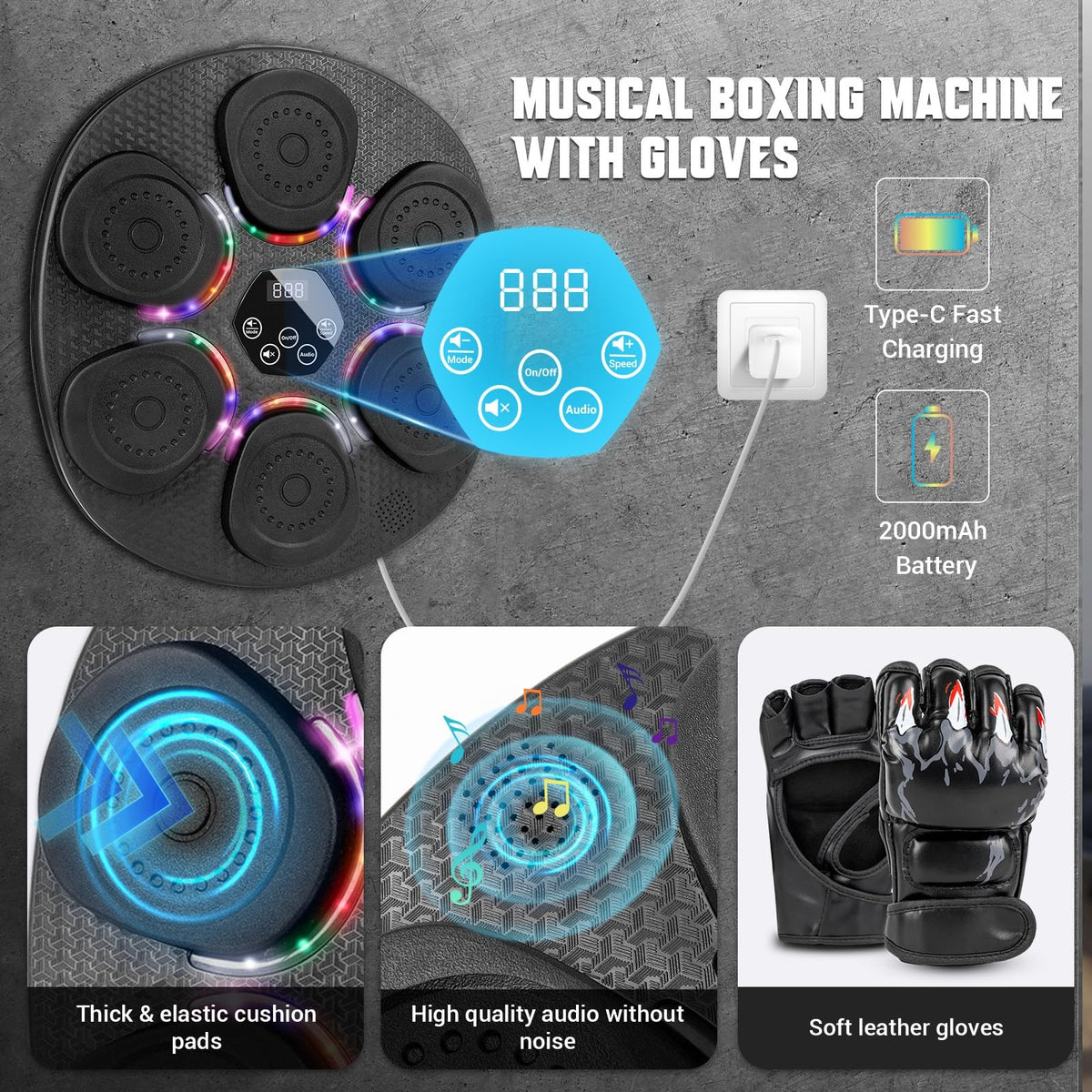 Music Boxing Machine for Adults & Kids - 9 Modes, 6 Speeds, LED Display