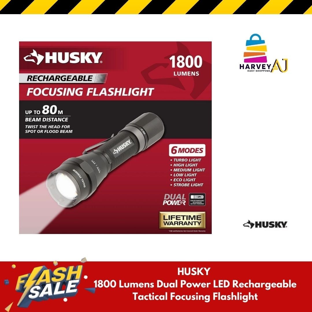 1800 Lumens Rechargeable LED Tactical Flashlight with Focus, USB Charging