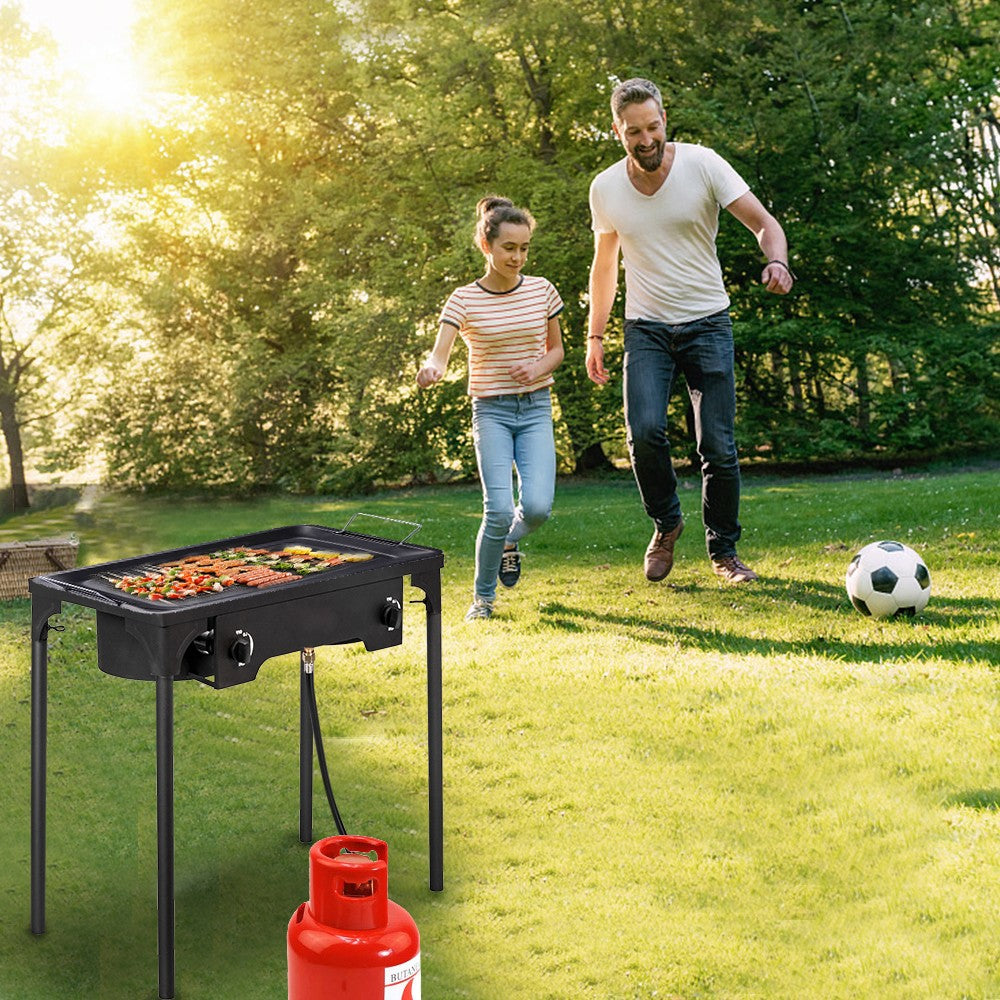 150,000 BTU Double Burner Gas Cooker Stand Stove for Outdoor BBQ Camping