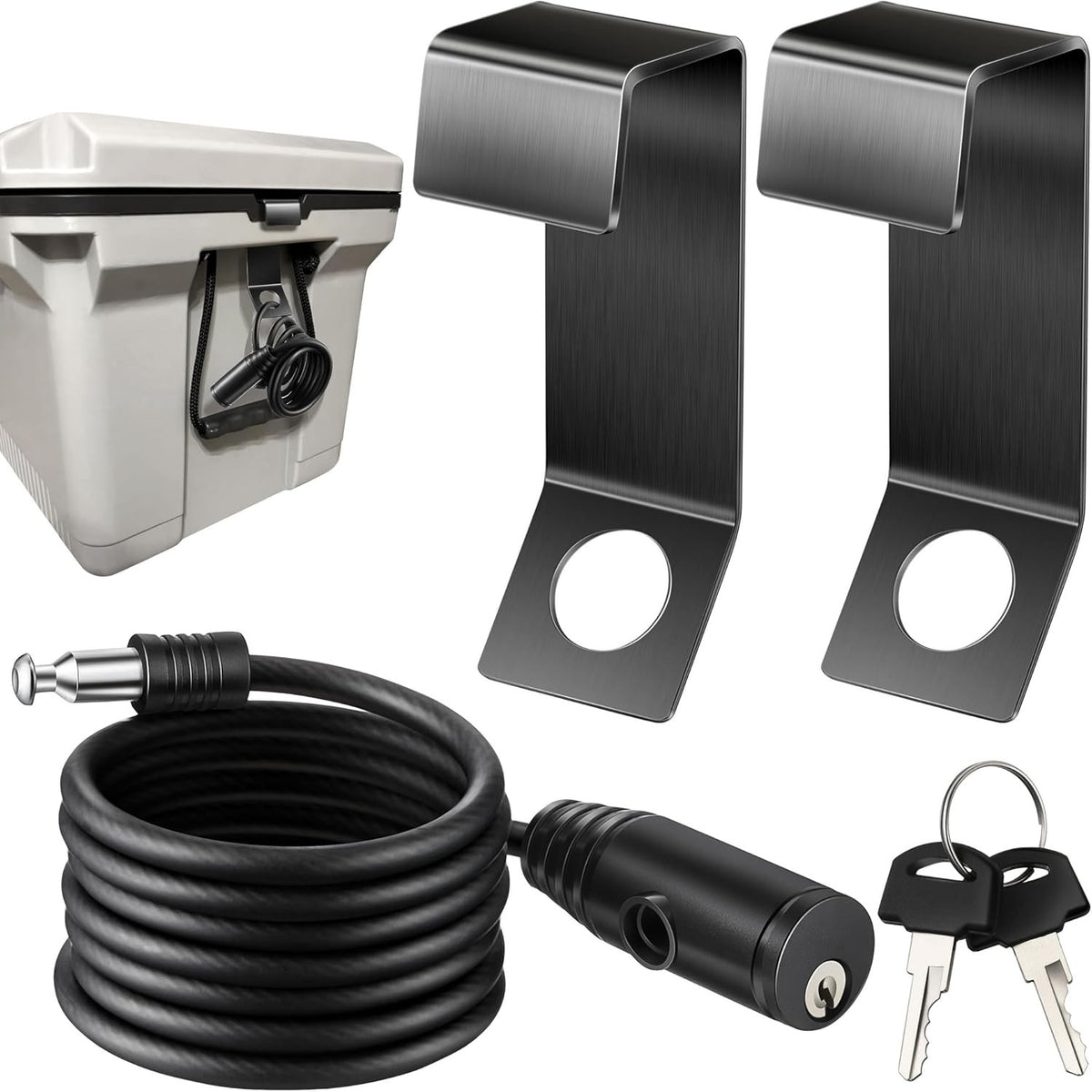 Heavy Duty Cooler Lock Bracket with Security Cable for Ice Chests and Thermal Boxes