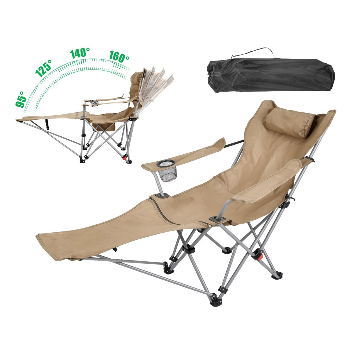 Heavy Duty Folding Camping Chair with Footrest 220lbs Portable Recliner