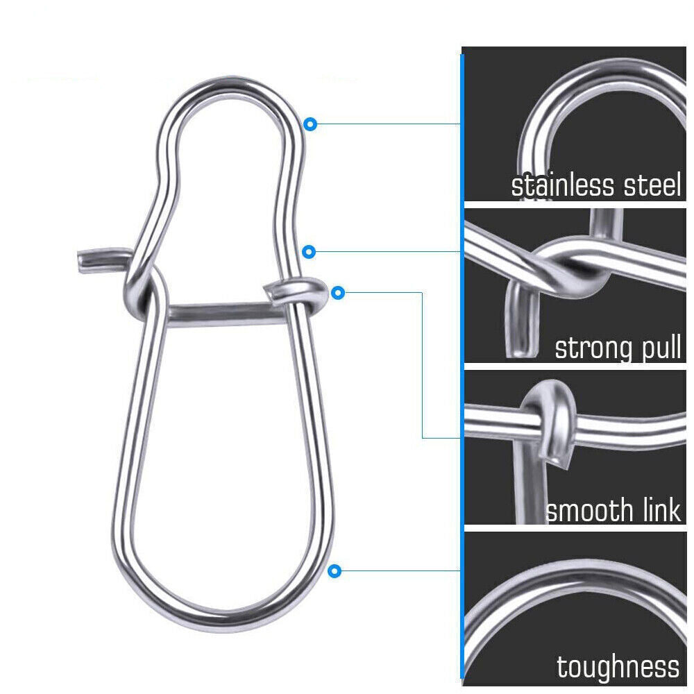 Fishing Snaps Fastlock Clips Barrel Swivels Stainless Steel 100/200PCS