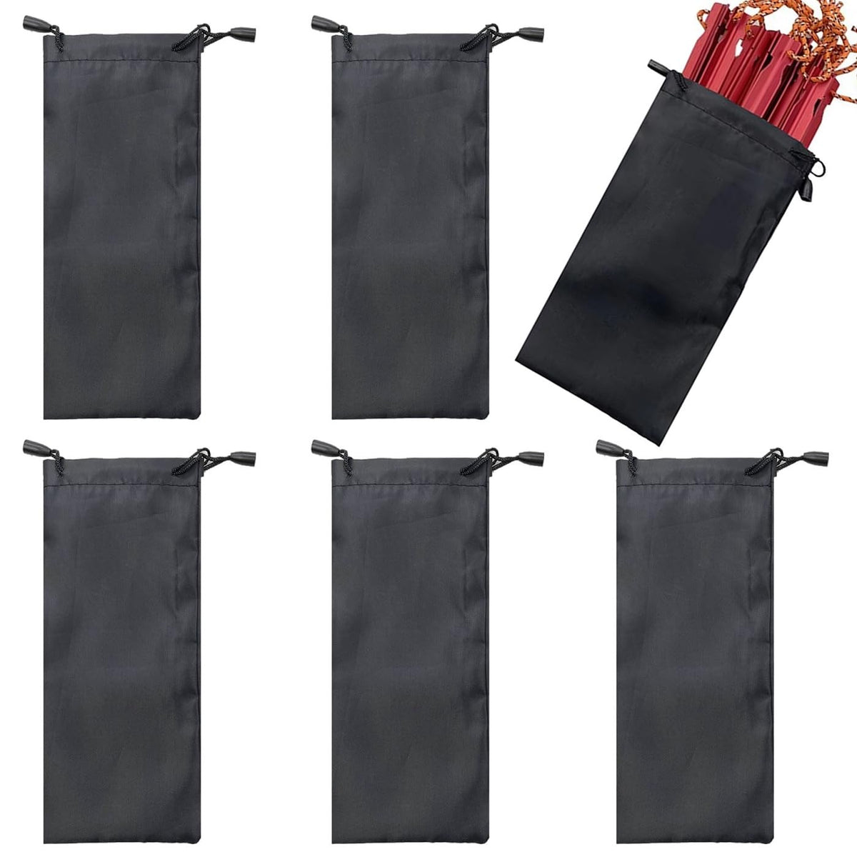 6 Pack Aluminum Tent Stakes Bag with Drawstring Storage Pouch - Camping Gear Organizer