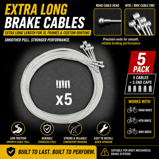 Extra Long Bike Brake Cable Kit for MTB Road & Gravel Bikes - 5 Pack