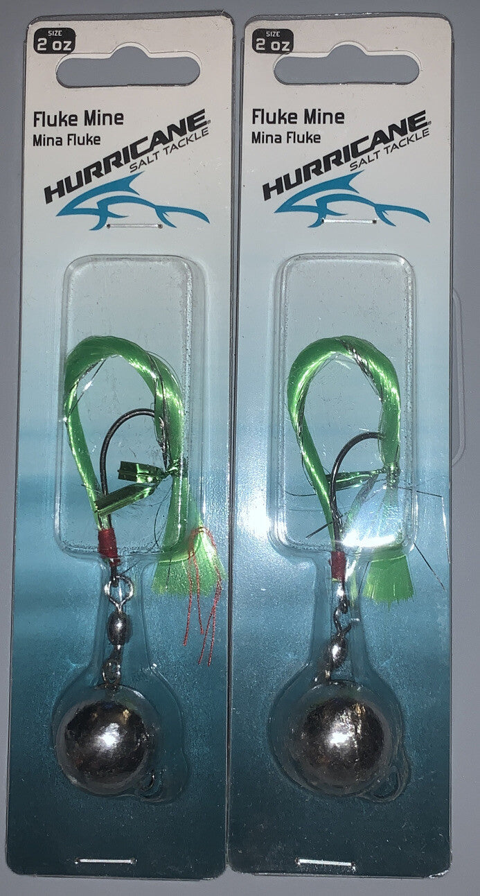 2 Pack 2 OZ Green Fluke Mine Ball Jigs for Fishing