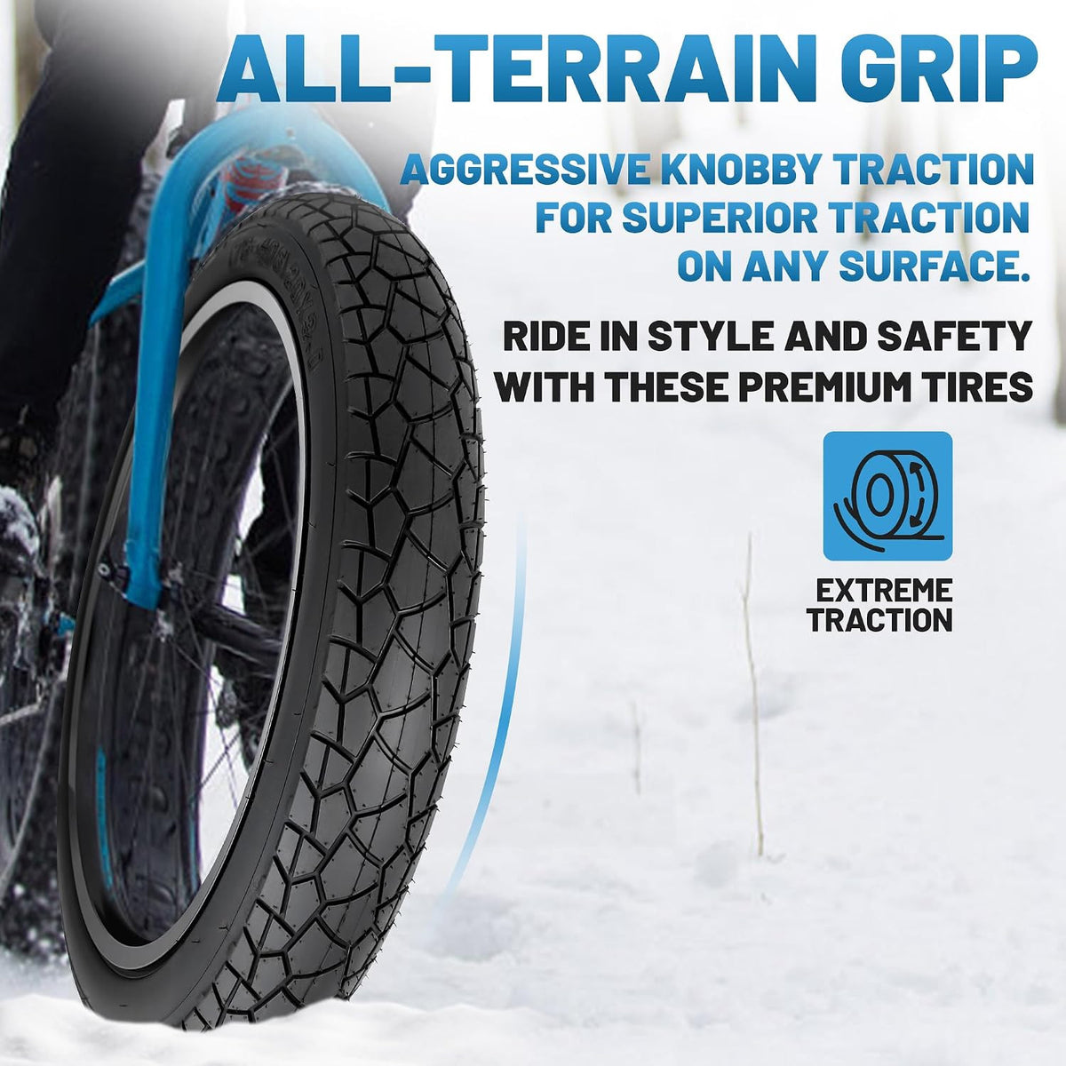 20 Inch Electric Bike Tire 3.0 Heavy Duty Snow Bicycle Tire for Fat Bikes