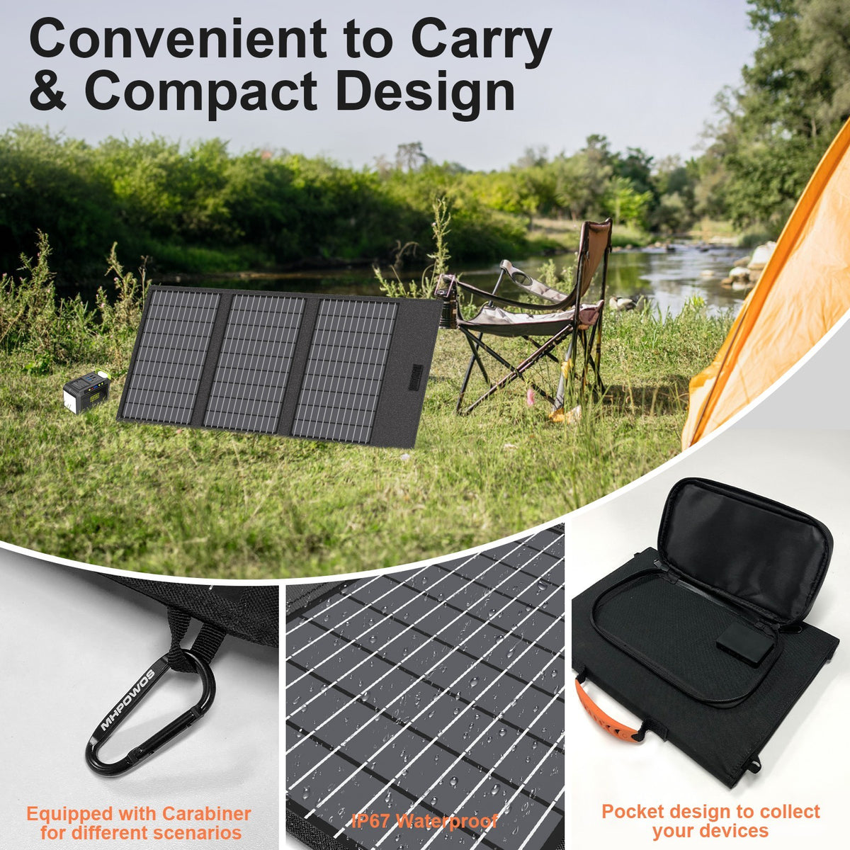 45W Portable Solar Charger with USB-C & USB-A for Camping & Outdoor Use