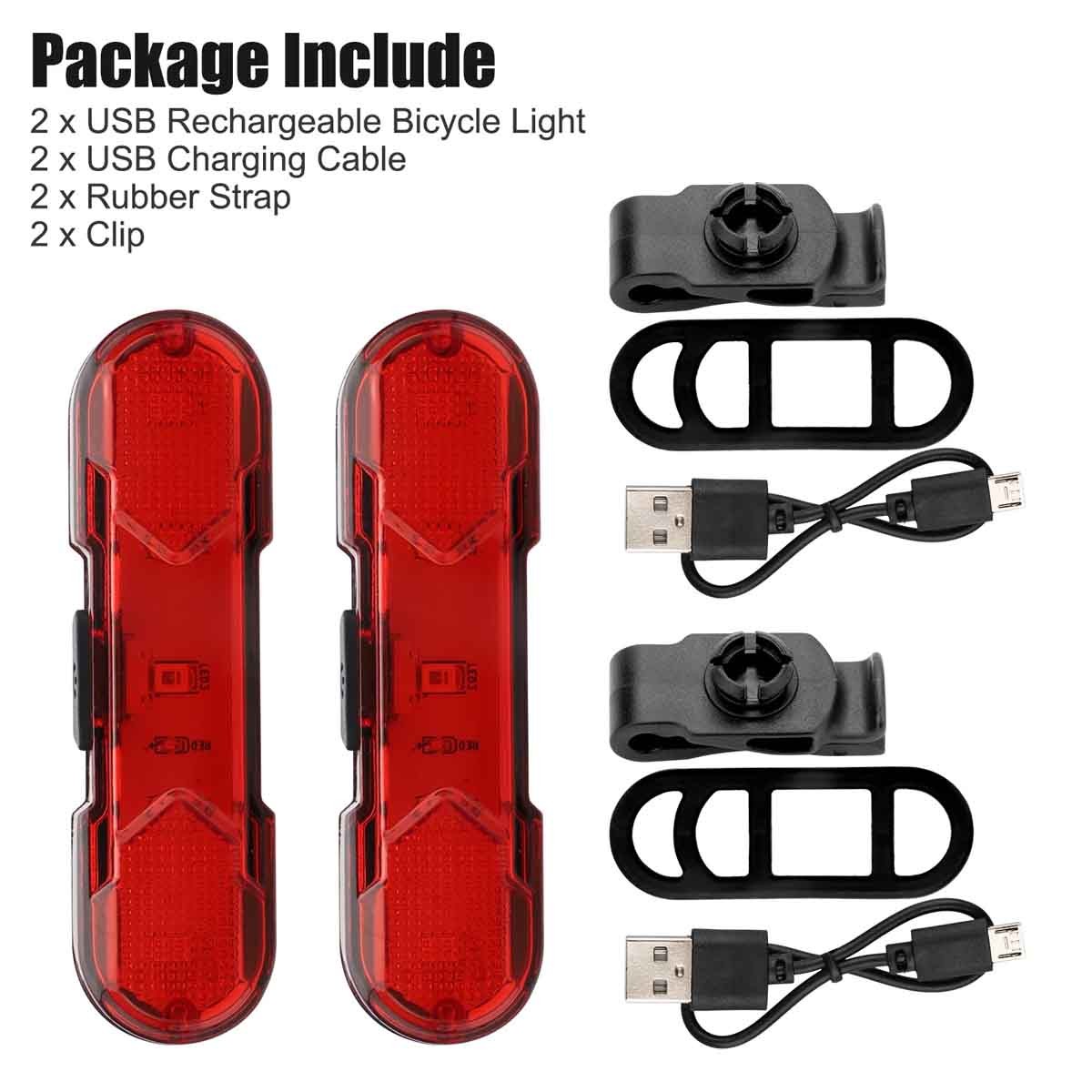 USB Rechargeable Bike Front and Rear LED Headlight Set - Waterproof Cycling Lights