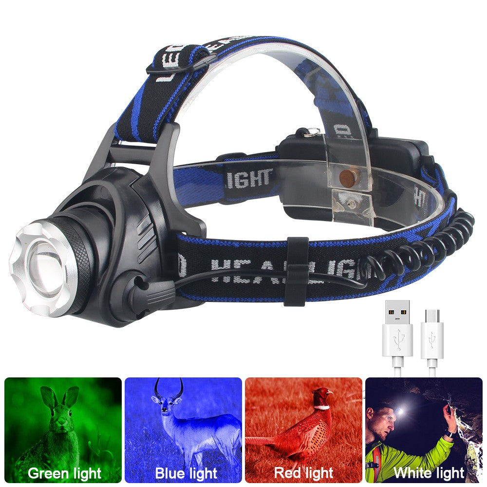4-in-1 RGB LED Headlamp with Rechargeable Head Torch for Hunting Camping