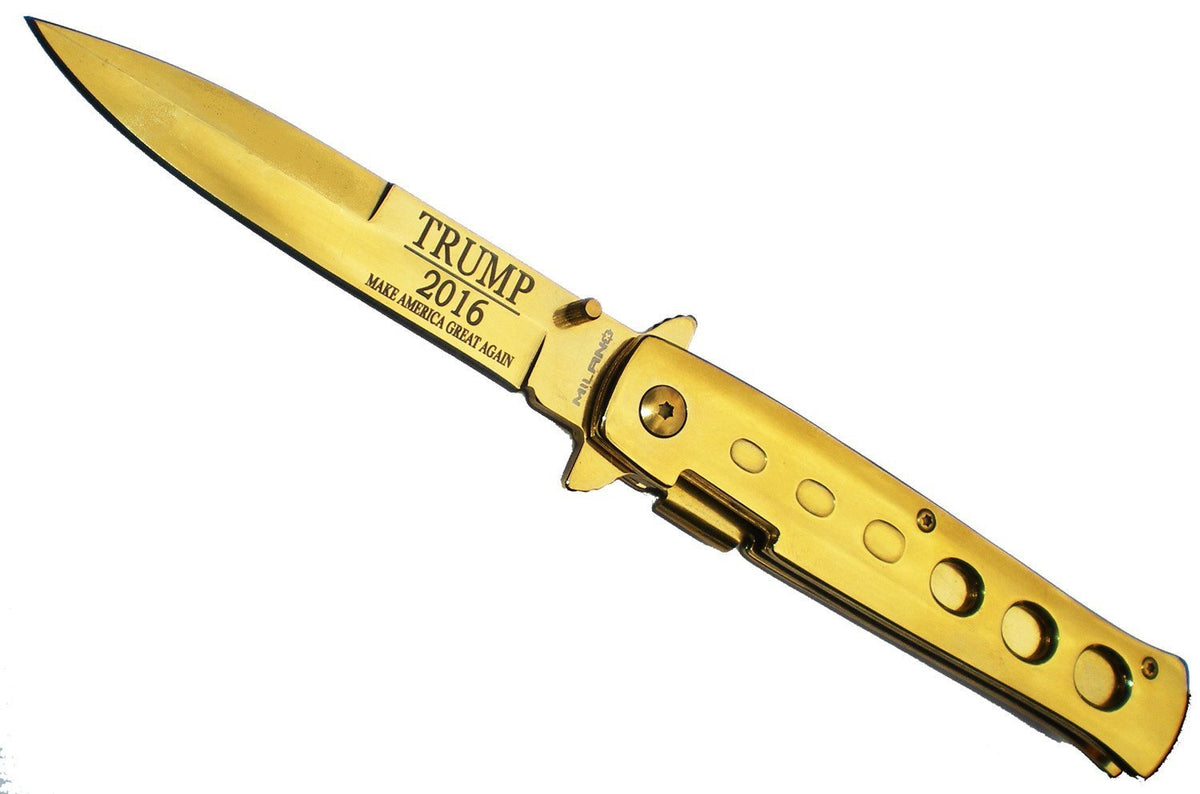 9-Inch Gold Trump 2016 Limited Edition Collectible Pocket Knife with Drop Point Blade