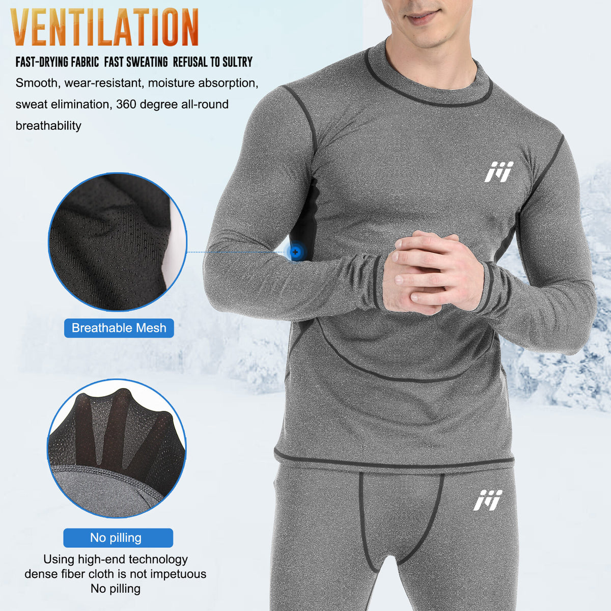 Men's Thermal Long Johns Base Layer Sets for Winter Ski & Cold Weather