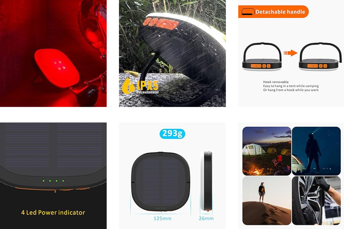 Rechargeable Solar Camping Lantern with 2000 Lumens, Waterproof, 5 Light Modes