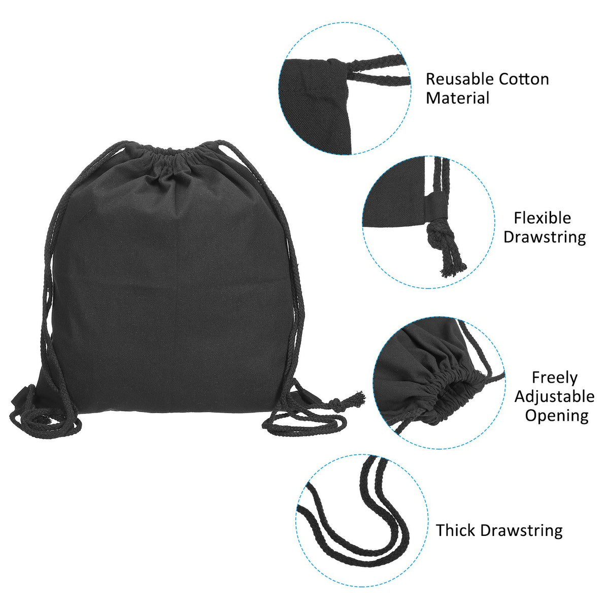 Canvas Drawstring Backpack Gym Bag for Sports Travel Black