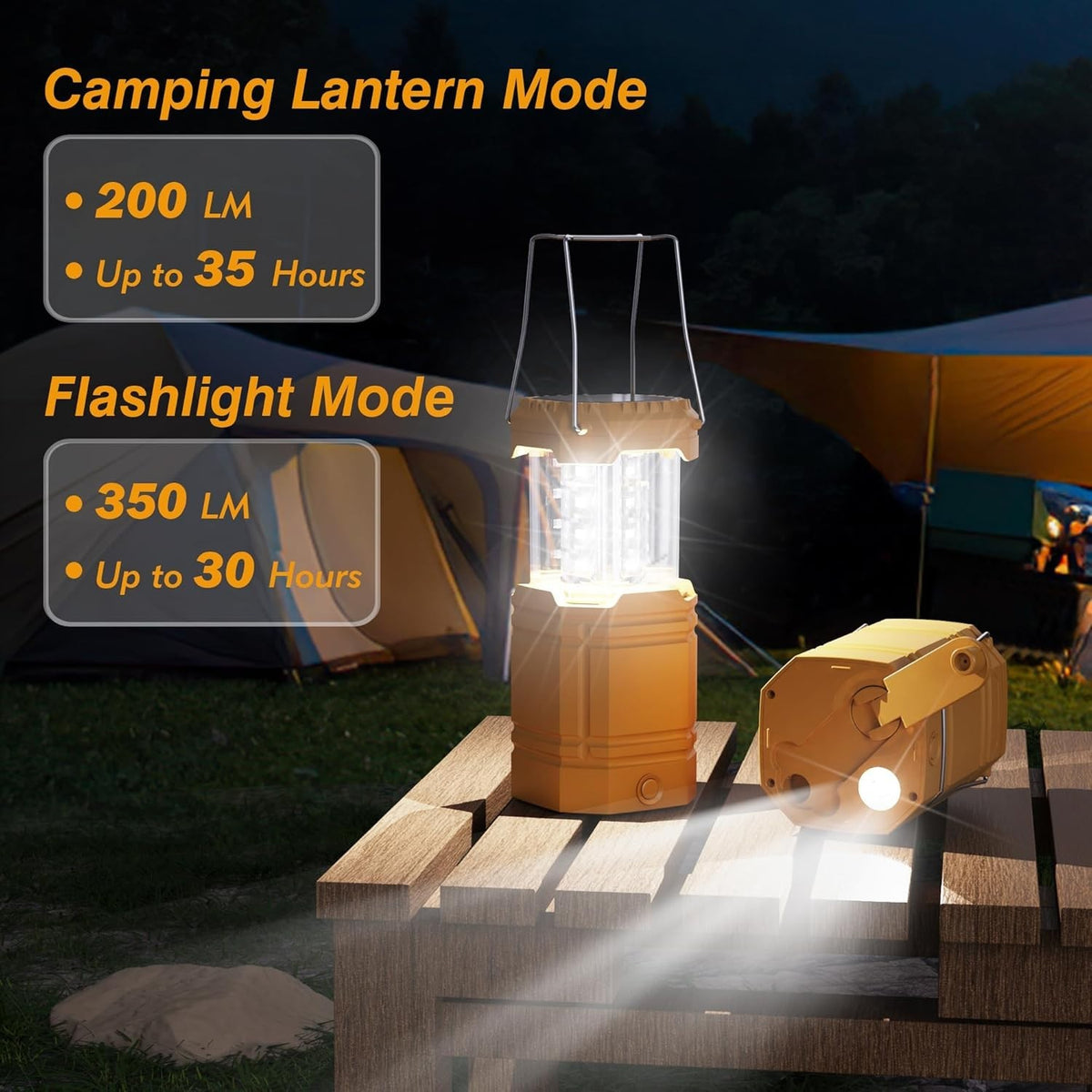 Outdoor LED Lantern with Hand Crank & USB Rechargeable Battery