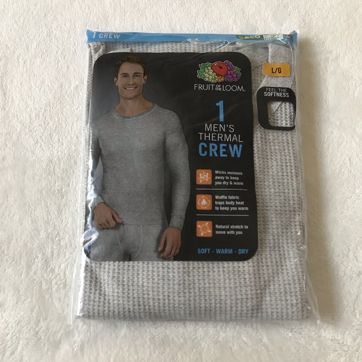 Men's Gray Waffle Thermal Top Size L - Soft Cotton-Polyester Base Layer
