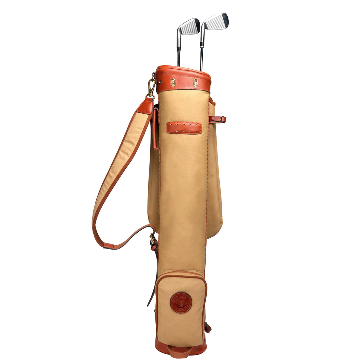 Vintage Canvas Leather Golf Bag with Padded Straps and Accessories