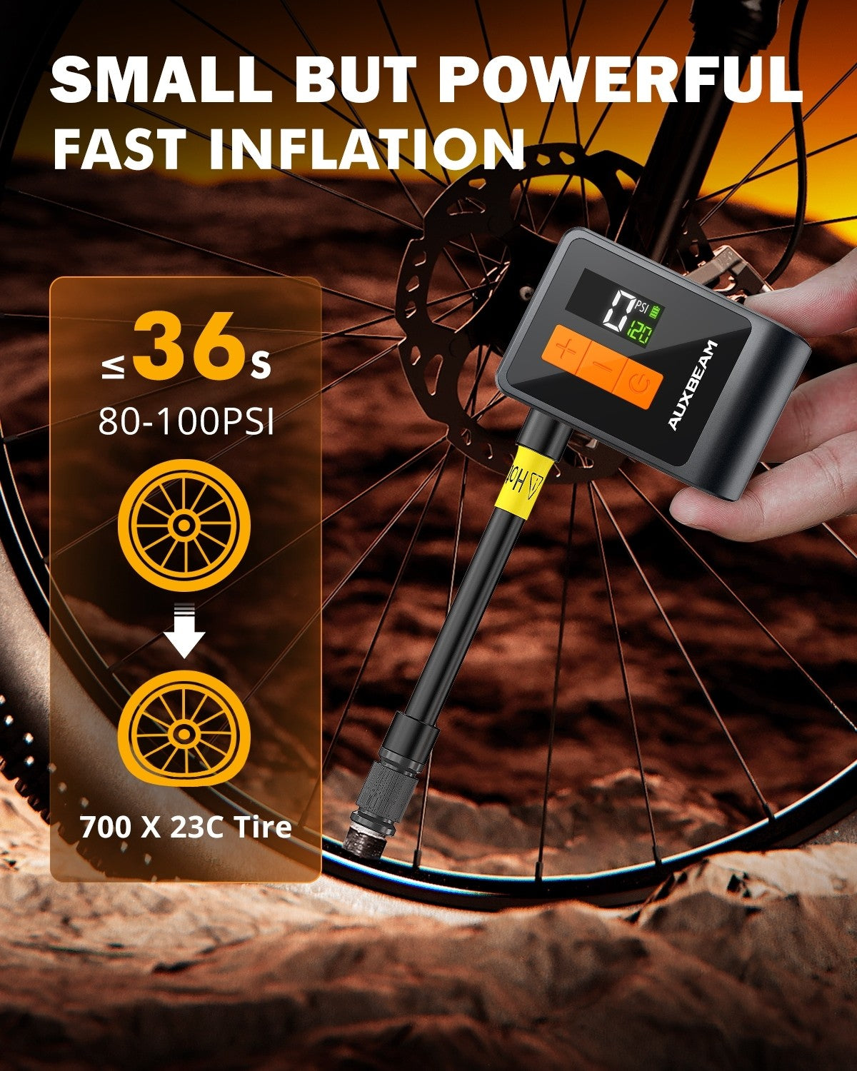 Electric Bike Pump Portable Air Compressor 120 PSI Brushless Motor Rechargeable