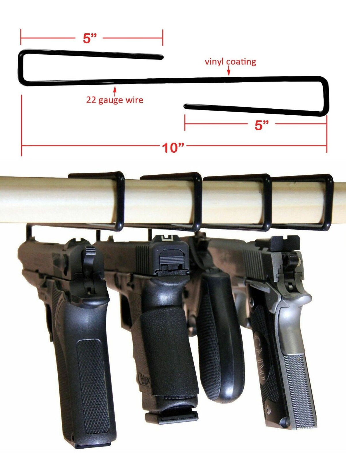 Pack of 5 Handgun Pistol Hangers for Shelf Storage - Safe Gun Organization