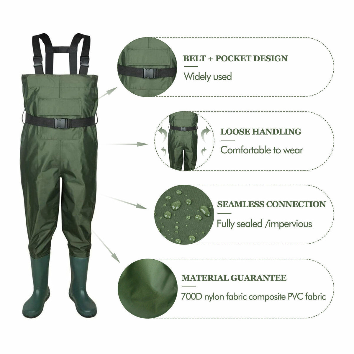 Waterproof Chest Waders for Fishing and Hunting - Nylon & PVC Bootfoot, All Sizes & Colors