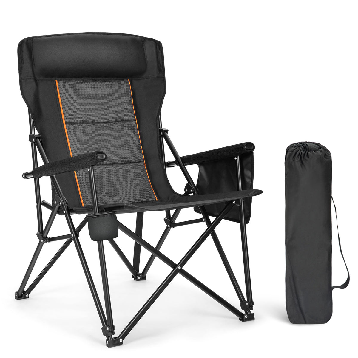 Heavy Duty Oversized Camping Chair with High Back Support - Portable 500LBS Black