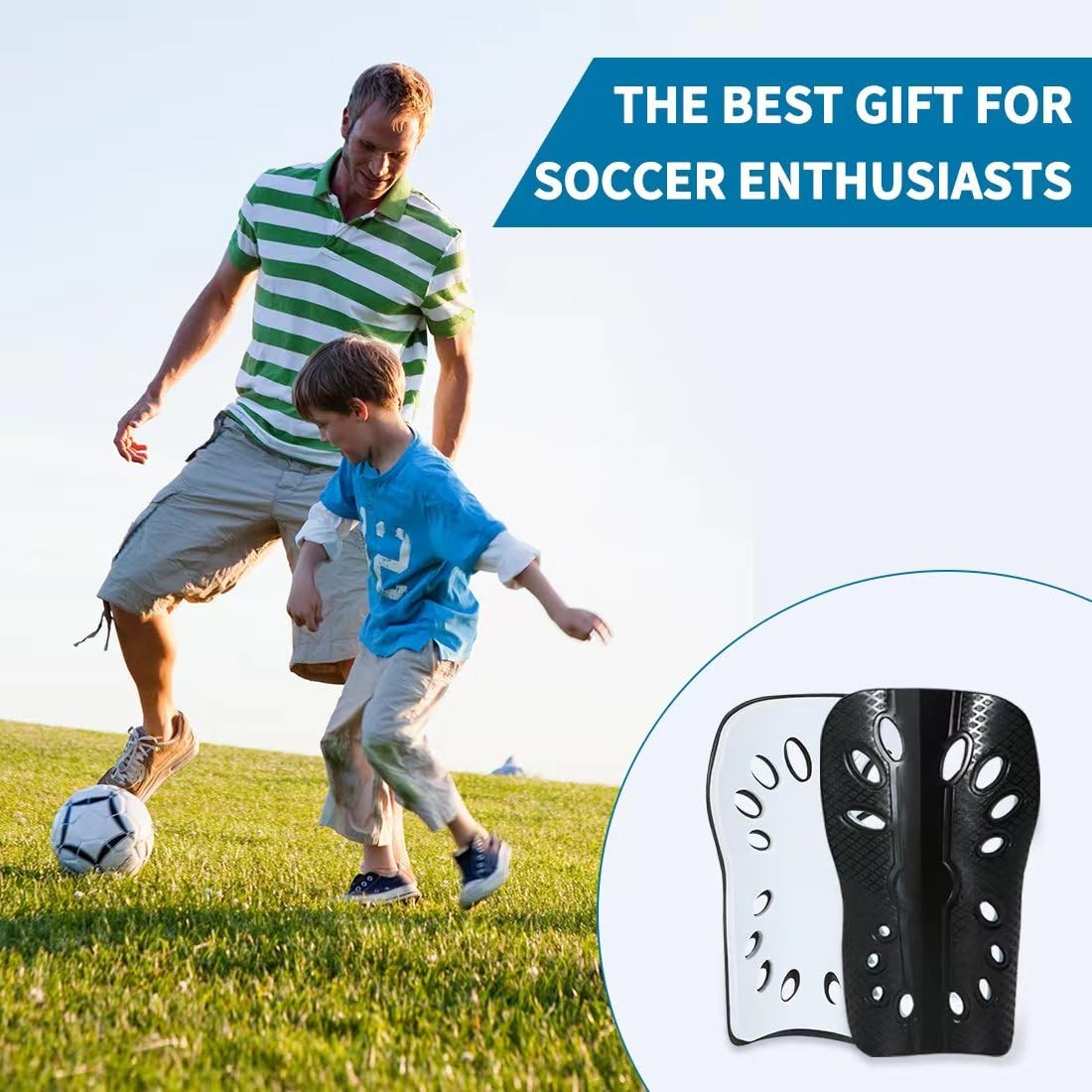 Kids Soccer Shin Guards - 2 Pairs, Lightweight & Adjustable for Youth