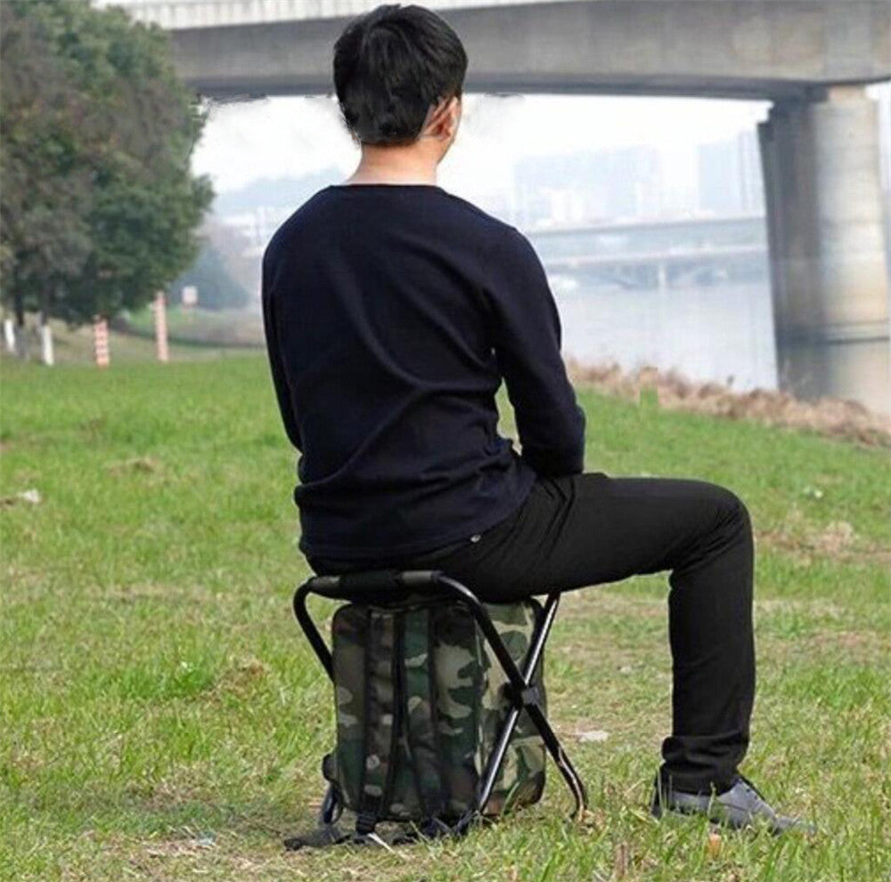 Foldable Outdoor Fishing Backpack Chair Stool with Cooler Bag