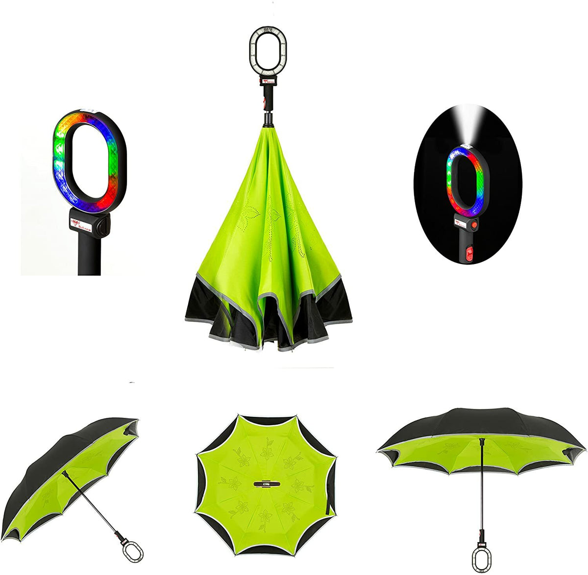 All-In-One Smart LED Safety Umbrella with SOS & White Light - Reflective, Water-Resistant, Hands-Free Handle